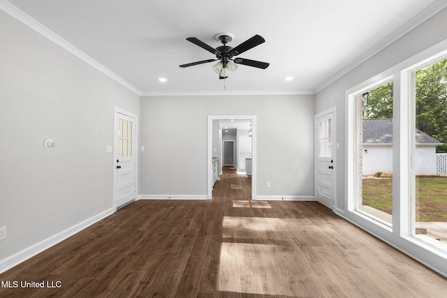 112 Louis Wilson Dr, Brandon, MS 39042 - unfurnished room with crown molding, dark wood-type flooring, ceiling fan, and recessed lighting