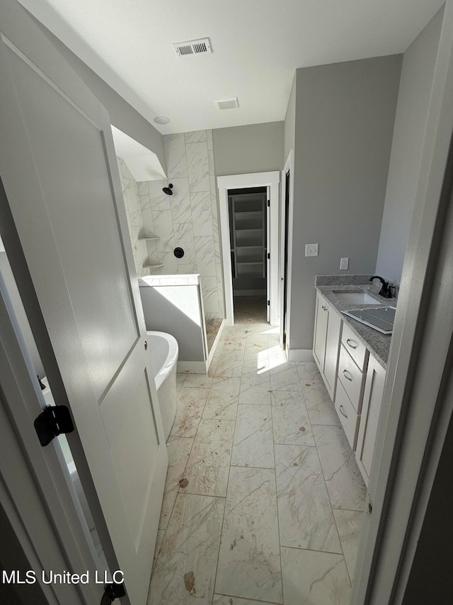 bathroom featuring vanity and separate shower and tub