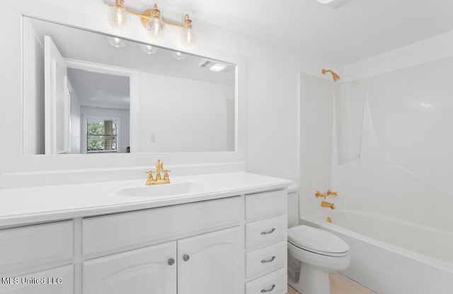 full bathroom featuring toilet, shower / tub combination, and vanity