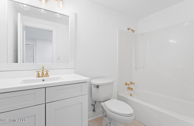 full bathroom featuring toilet, vanity, bathing tub / shower combination, and tile patterned floors