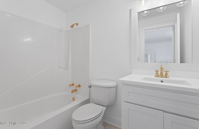 full bathroom with toilet, shower / washtub combination, and vanity