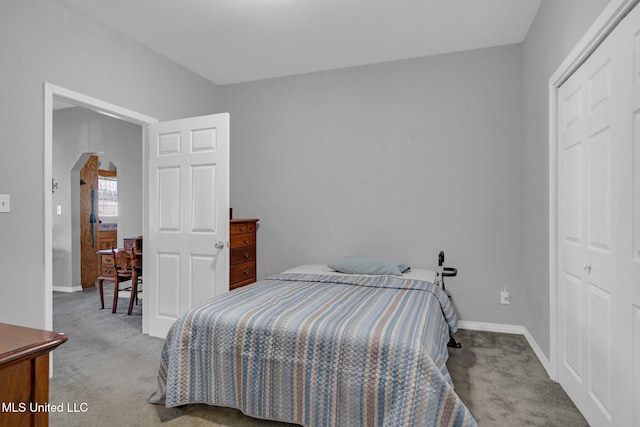 carpeted bedroom featuring a closet