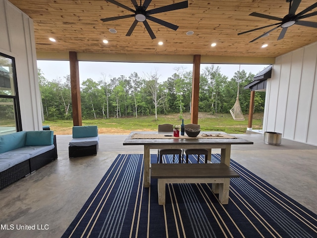 view of patio featuring an outdoor hangout area and ceiling fan