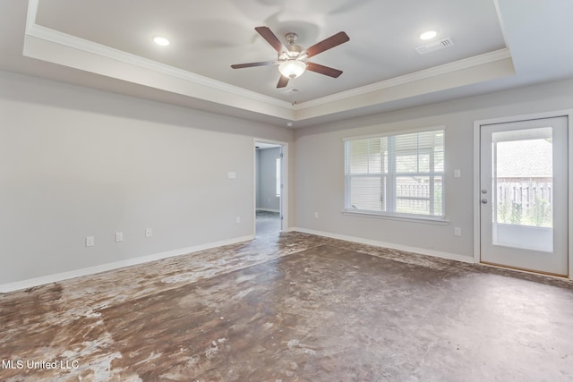 14840 Audubon Lake Blvd, Gulfport, MS 39503 - empty room with a raised ceiling, crown molding, ceiling fan, and recessed lighting