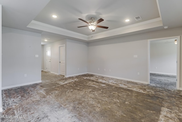 14840 Audubon Lake Blvd, Gulfport, MS 39503 - empty room with a tray ceiling, ceiling fan, crown molding, recessed lighting, and a smoke detector
