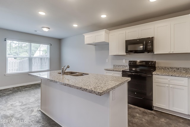 14840 Audubon Lake Blvd, Gulfport, MS 39503 - kitchen featuring black appliances, white cabinets, recessed lighting, and light stone countertops