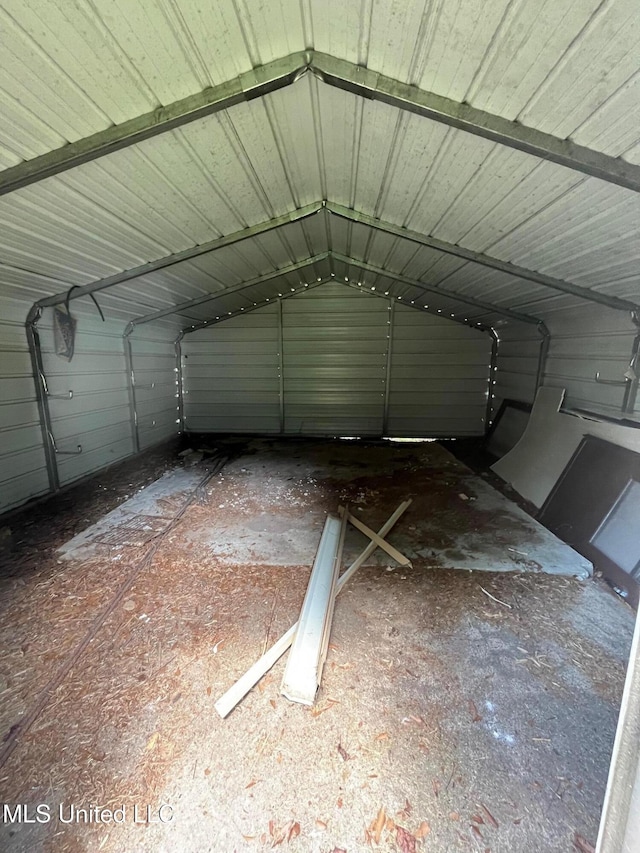 garage with metal wall