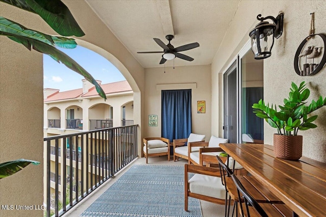 balcony with ceiling fan