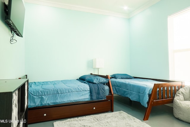 bedroom with crown molding