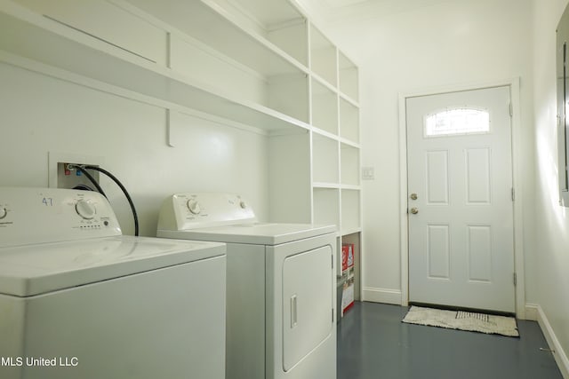 laundry area with laundry area, baseboards, and washing machine and clothes dryer