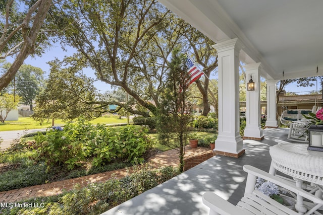 view of patio featuring covered porch