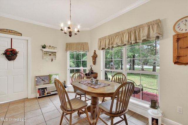 7622 Fairway Dr, Diamondhead, MS 39525 - dining space with light tile patterned flooring, a chandelier, and ornamental molding