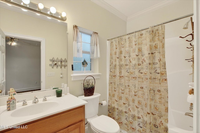 7622 Fairway Dr, Diamondhead, MS 39525 - bathroom with vanity, ornamental molding, and shower / bathtub combination with curtain