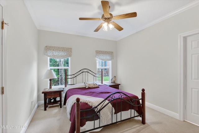 7622 Fairway Dr, Diamondhead, MS 39525 - bedroom with light carpet, crown molding, and ceiling fan