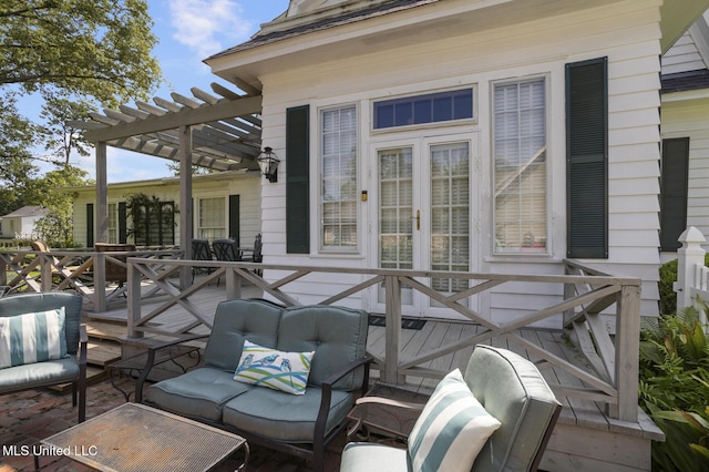 1616 Poplar Blvd, Jackson, MS 39202 - wooden terrace with a pergola, french doors, and outdoor dining space