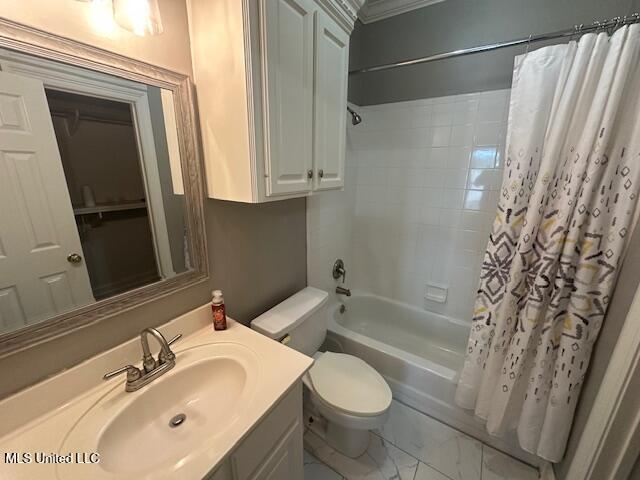 117 Peninsula Dr, Brandon, MS 39047 - full bath with shower / bath combination with curtain, marble finish floor, vanity, and toilet
