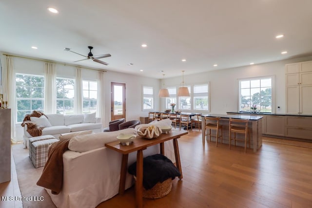 405 Mason Ave, Long Beach, MS 39560 - living area featuring light wood-type flooring, recessed lighting, and a ceiling fan