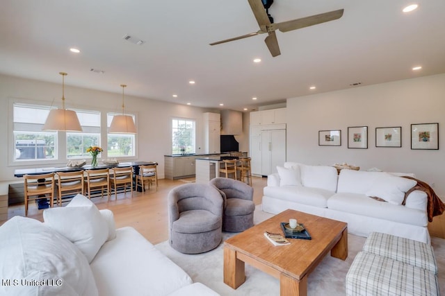 405 Mason Ave, Long Beach, MS 39560 - living room featuring recessed lighting, ceiling fan, and light wood-style floors