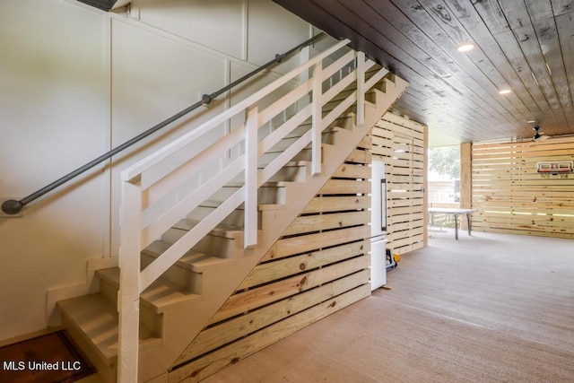 405 Mason Ave, Long Beach, MS 39560 - stairway featuring wooden ceiling, recessed lighting, and wooden walls