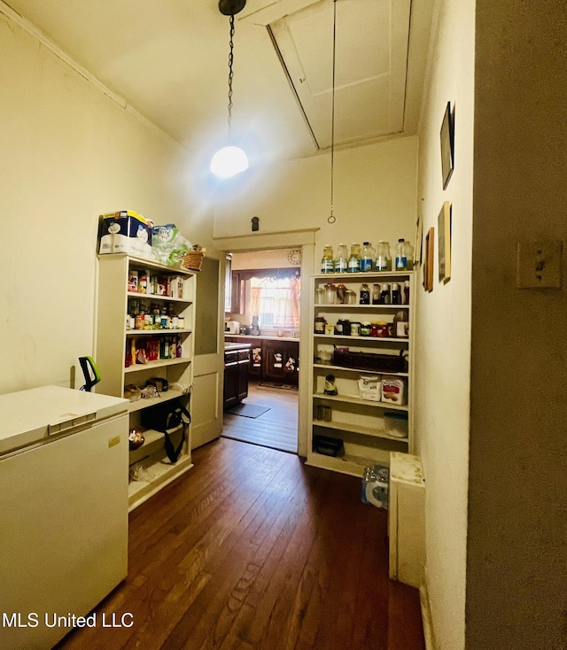 58 Snider St, Grenada, MS 38901 - hallway featuring attic access and dark wood-type flooring