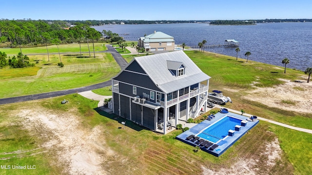 bird's eye view featuring a water view