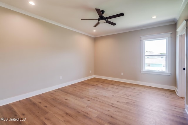 4054 Mallard St, Bay Saint Louis, MS 39520 - empty room with ornamental molding, ceiling fan, light wood-style flooring, recessed lighting, and baseboards