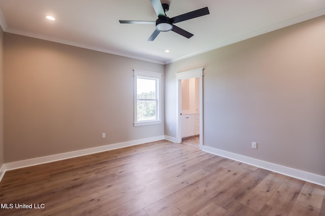 4054 Mallard St, Bay Saint Louis, MS 39520 - unfurnished room featuring ornamental molding, ceiling fan, light wood-style flooring, baseboards, and recessed lighting