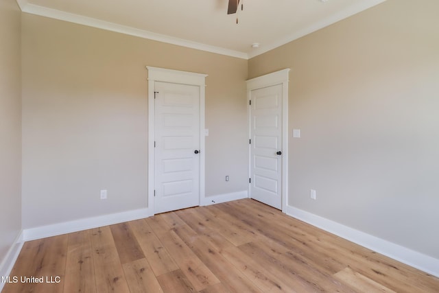 4054 Mallard St, Bay Saint Louis, MS 39520 - unfurnished room featuring ceiling fan, light wood finished floors, baseboards, and crown molding