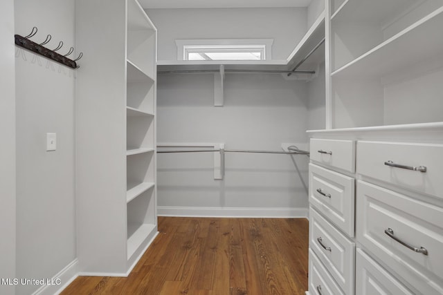 walk in closet featuring dark wood-type flooring