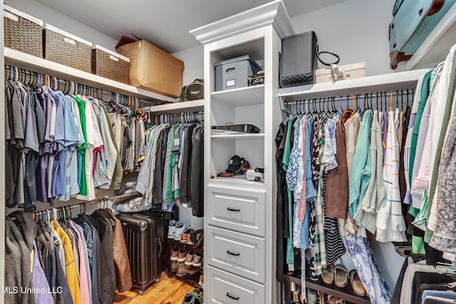 spacious closet featuring hardwood / wood-style flooring