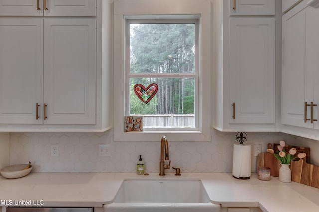 kitchen with white cabinetry, sink, and decorative backsplash