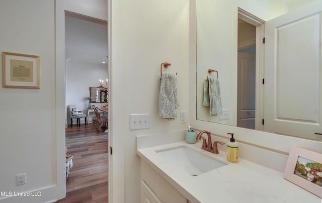 bathroom with vanity and wood-type flooring