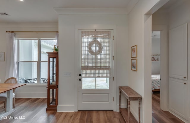 foyer entrance with light hardwood / wood-style floors