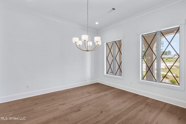 308 Lois Ct, Madison, MS 39110 - unfurnished dining area featuring baseboards, a chandelier, ornamental molding, and wood finished floors