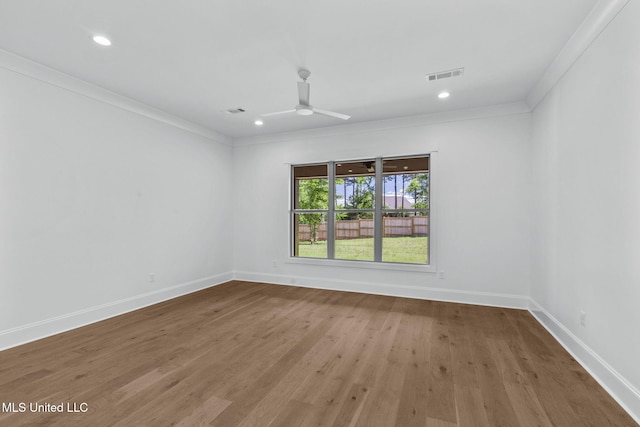 308 Lois Ct, Madison, MS 39110 - empty room with crown molding, baseboards, ceiling fan, wood finished floors, and recessed lighting