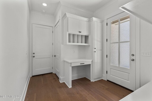 308 Lois Ct, Madison, MS 39110 - mudroom with dark wood-type flooring, crown molding, and baseboards