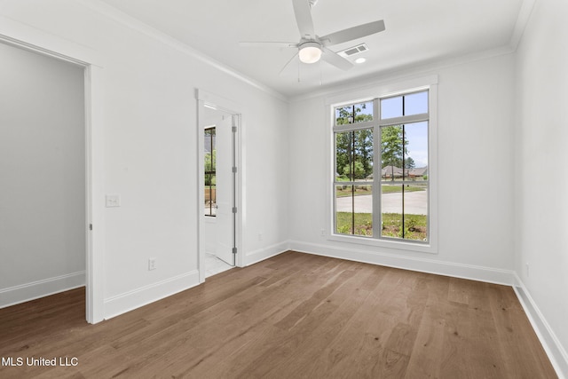 308 Lois Ct, Madison, MS 39110 - unfurnished room featuring wood finished floors, ceiling fan, ornamental molding, and baseboards