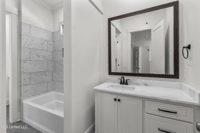 308 Lois Ct, Madison, MS 39110 - bathroom featuring vanity, crown molding, washtub / shower combination, and tile patterned flooring
