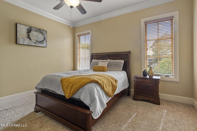 430 Johnstone Dr, Madison, MS 39110 - carpeted bedroom with multiple windows, ornamental molding, baseboards, and a ceiling fan