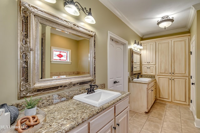 718 Tortoise Rdg, Brandon, MS 39047 - full bath with crown molding, two vanities, and tile patterned floors