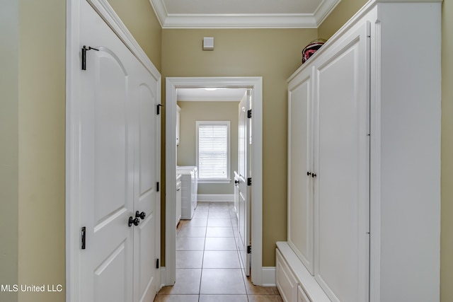 718 Tortoise Rdg, Brandon, MS 39047 - hallway with ornamental molding, light tile patterned floors, and baseboards
