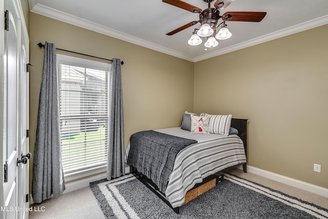 718 Tortoise Rdg, Brandon, MS 39047 - bedroom featuring crown molding, carpet, baseboards, and a ceiling fan