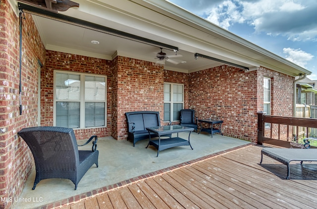 718 Tortoise Rdg, Brandon, MS 39047 - wooden deck with a ceiling fan and an outdoor hangout area