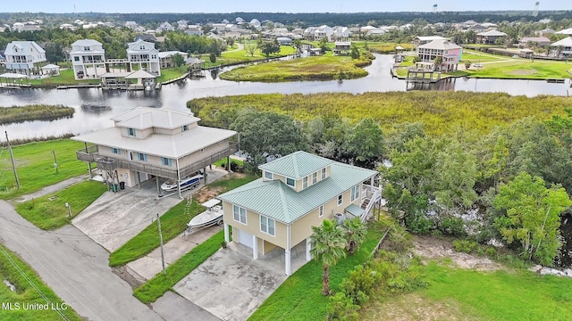 bird's eye view featuring a water view