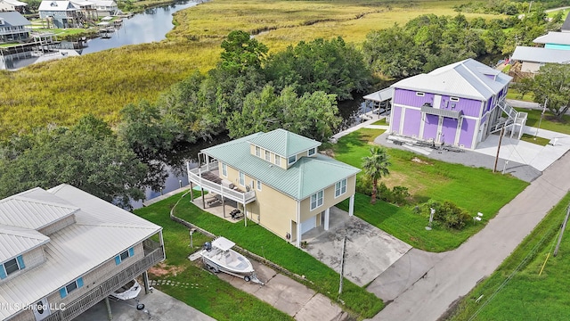 aerial view featuring a water view