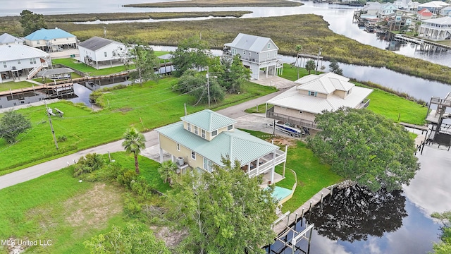 bird's eye view featuring a water view