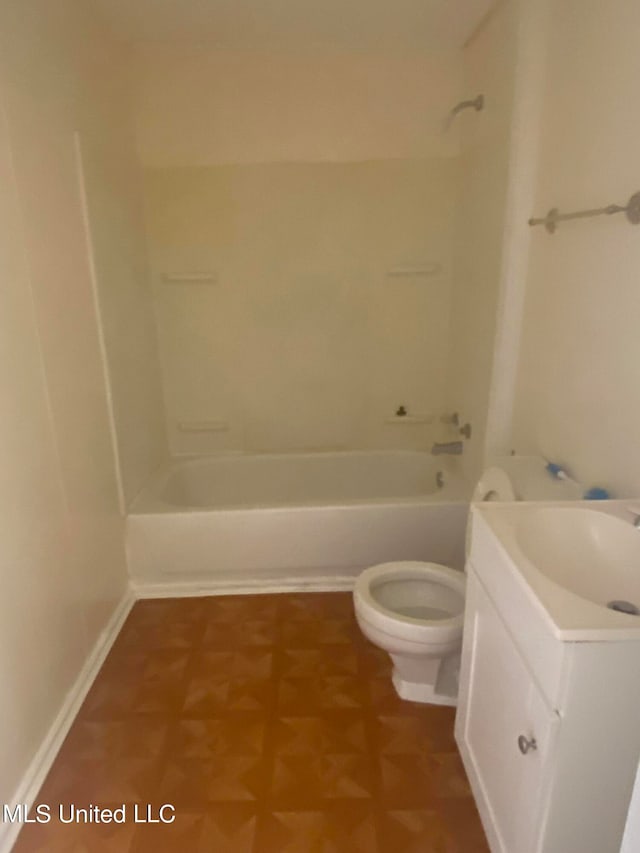 full bathroom with vanity, shower / tub combination, and toilet