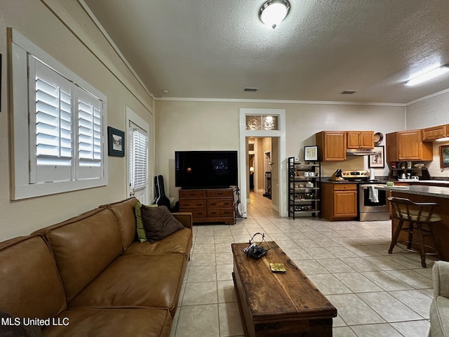 515 Krebs Ave, Pascagoula, MS 39567 - living area featuring crown molding, a textured ceiling, and light tile patterned floors