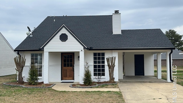 view of front of house with a front lawn and a carport