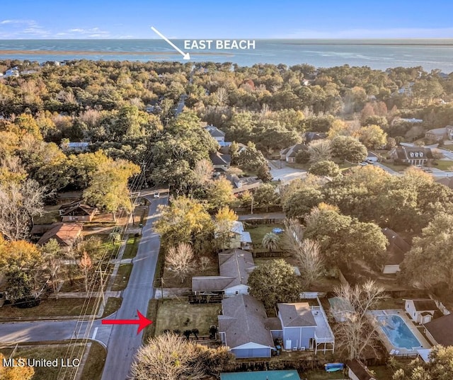 aerial view with a water view